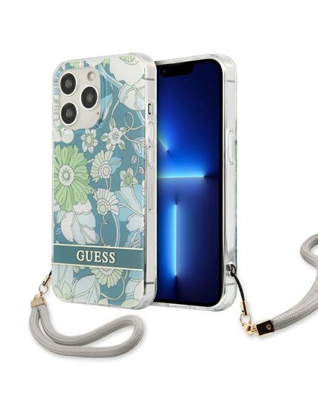 Guess Flower Strap dėklas, skirtas iPhone 13 Pro Max - žalias Guess Flower Strap dėklas, skirtas iPhone 13 Pro Max - žalias