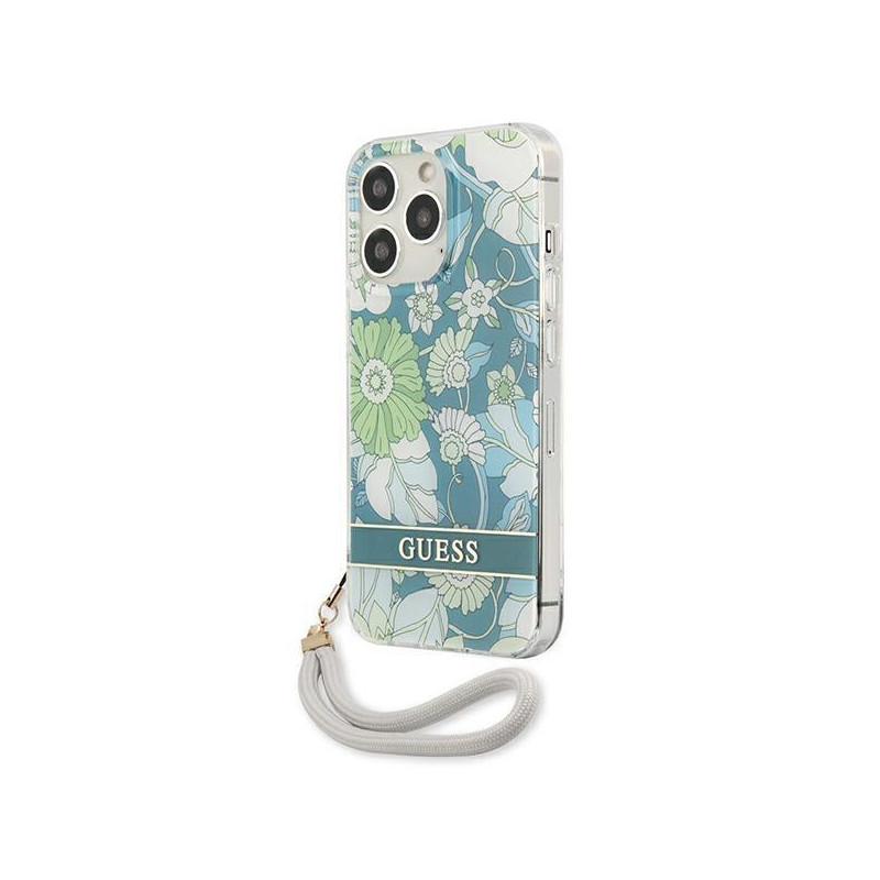 Guess Flower Strap dėklas, skirtas iPhone 13 Pro Max - žalias