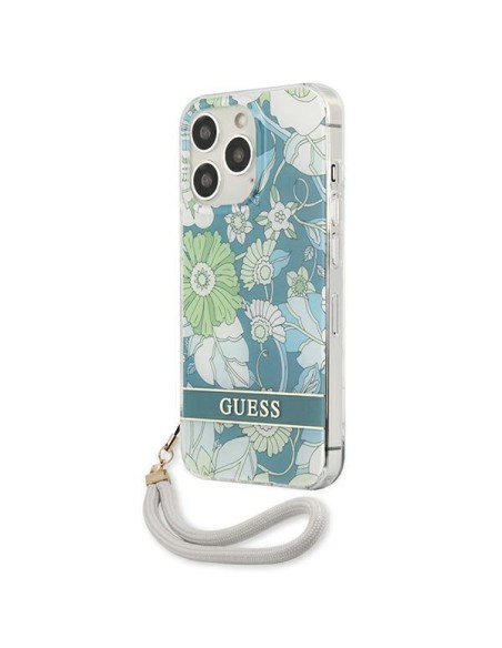 Guess Flower Strap dėklas, skirtas iPhone 13 Pro Max - žalias Guess Flower Strap dėklas, skirtas iPhone 13 Pro Max - žalias