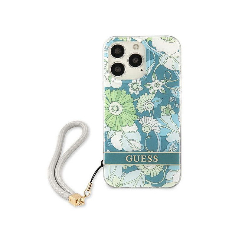 Guess Flower Strap dėklas, skirtas iPhone 13 Pro Max - žalias