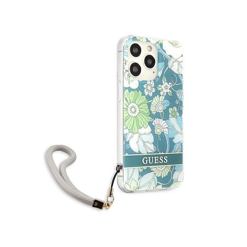 Guess Flower Strap dėklas, skirtas iPhone 13 Pro Max - žalias