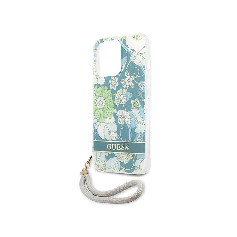Guess Flower Strap dėklas, skirtas iPhone 13 Pro Max - žalias
