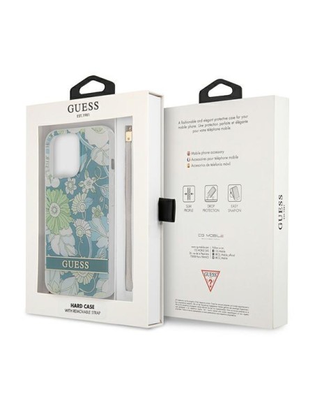 Guess Flower Strap dėklas, skirtas iPhone 13 Pro Max - žalias Guess Flower Strap dėklas, skirtas iPhone 13 Pro Max - žalias