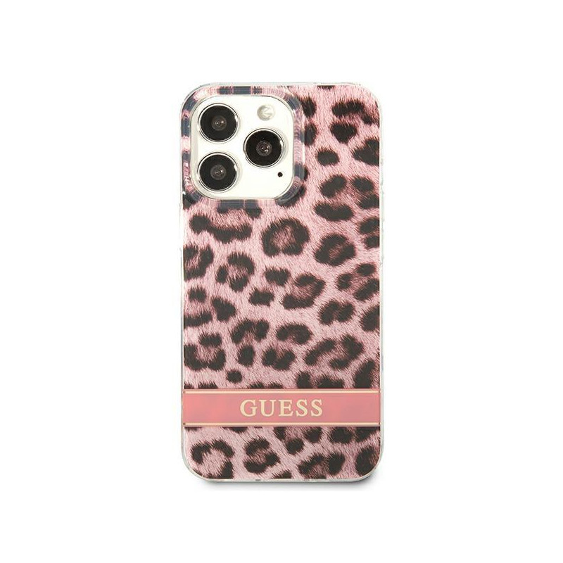 Guess Leopard dėklas iPhone 13 Pro Max - rožinis