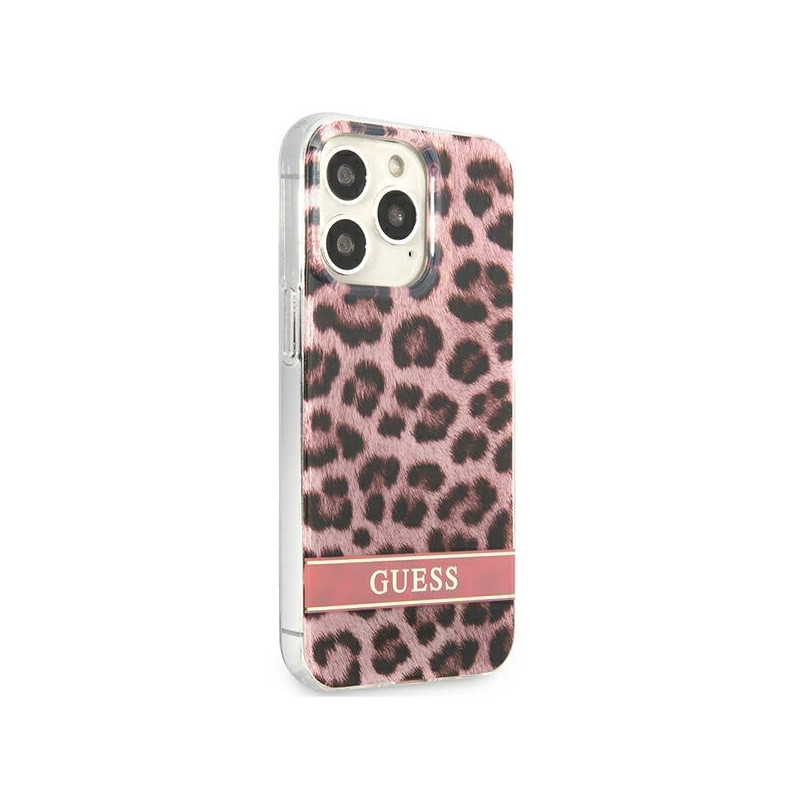 Guess Leopard dėklas iPhone 13 Pro Max - rožinis