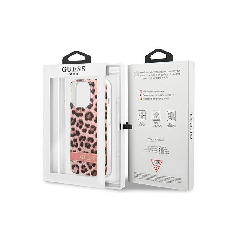 Guess Leopard dėklas iPhone 13 Pro Max - rožinis