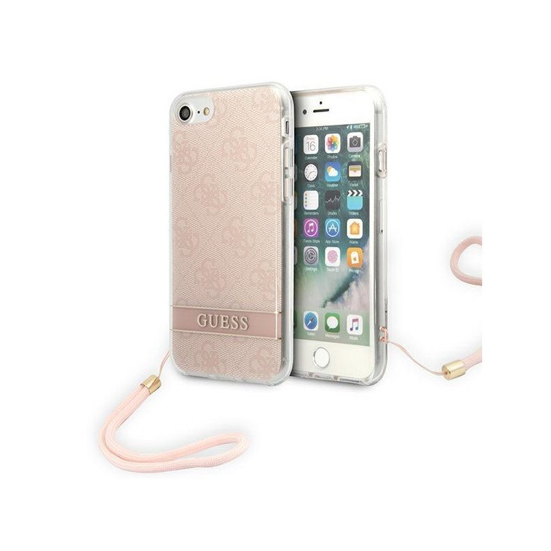 Guess 4G Print Strap dėklas, skirtas iPhone SE 2022 / SE 2020 / 7 / 8 - rožinė