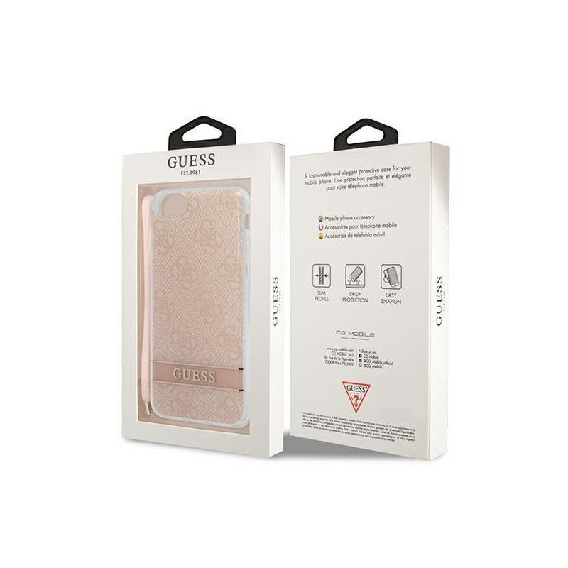 Guess 4G Print Strap dėklas, skirtas iPhone SE 2022 / SE 2020 / 7 / 8 - rožinė