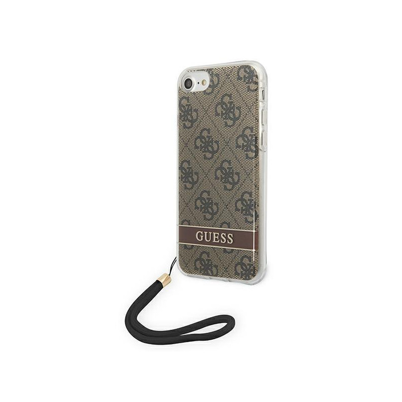 Guess 4G Print Strap dėklas, skirtas iPhone SE 2022 / SE 2020 / 7 / 8 - ruda