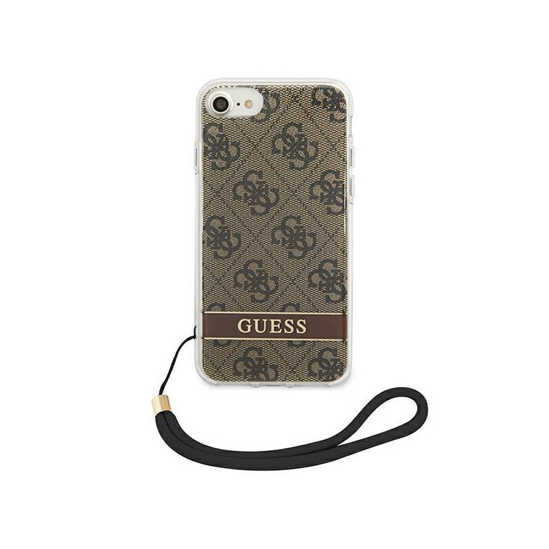 Guess 4G Print Strap dėklas, skirtas iPhone SE 2022 / SE 2020 / 7 / 8 - ruda