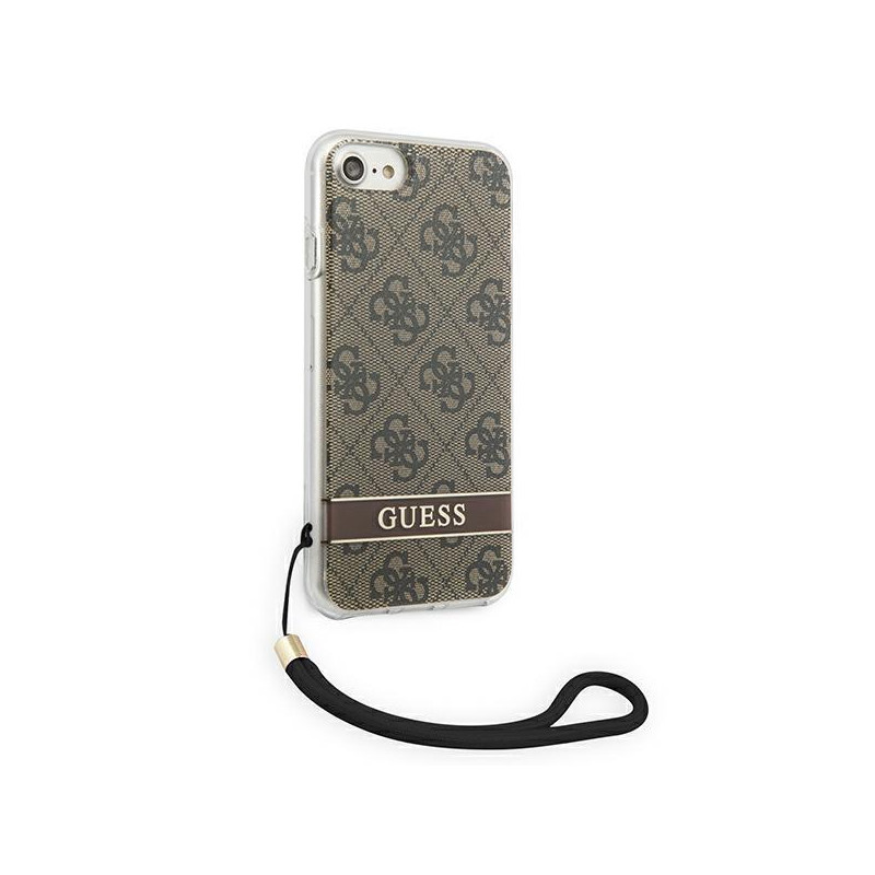 Guess 4G Print Strap dėklas, skirtas iPhone SE 2022 / SE 2020 / 7 / 8 - ruda