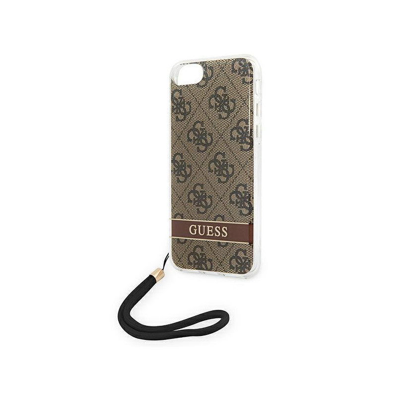 Guess 4G Print Strap dėklas, skirtas iPhone SE 2022 / SE 2020 / 7 / 8 - ruda