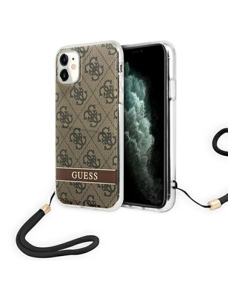 Guess 4G Print Strap dėklas iPhone 11 - rudas Guess 4G Print Strap dėklas iPhone 11 - rudas