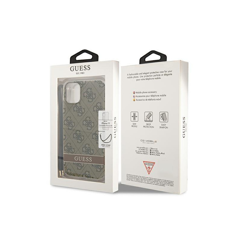 Guess 4G Print Strap dėklas iPhone 11 - rudas