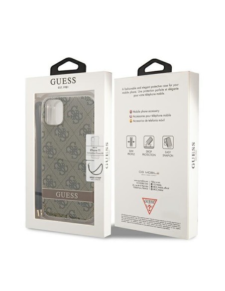 Guess 4G Print Strap dėklas iPhone 11 - rudas Guess 4G Print Strap dėklas iPhone 11 - rudas