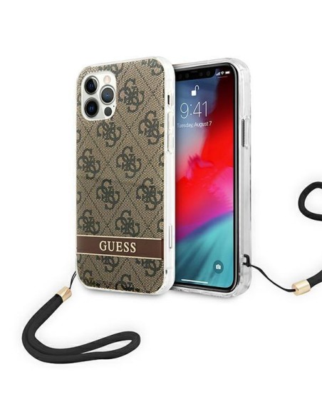 Guess 4G Print Strap dėklas, skirtas iPhone 12 / iPhone 12 Pro - rudas Guess 4G Print Strap dėklas, skirtas iPhone 12 / iPhone 12 Pro - rudas