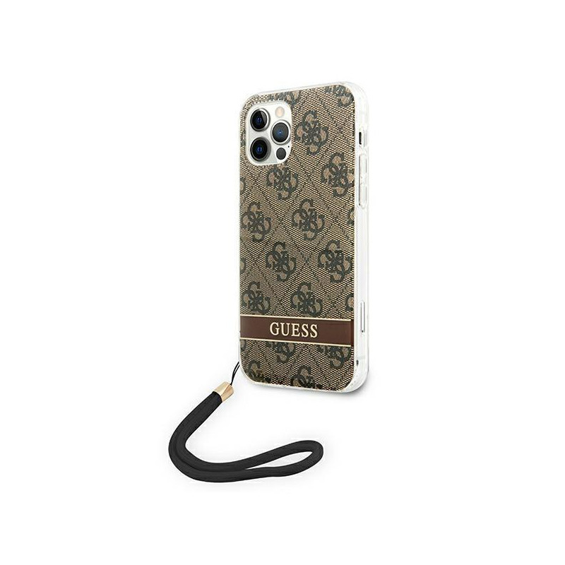 Guess 4G Print Strap dėklas, skirtas iPhone 12 / iPhone 12 Pro - rudas