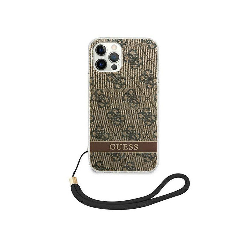 Guess 4G Print Strap dėklas, skirtas iPhone 12 / iPhone 12 Pro - rudas