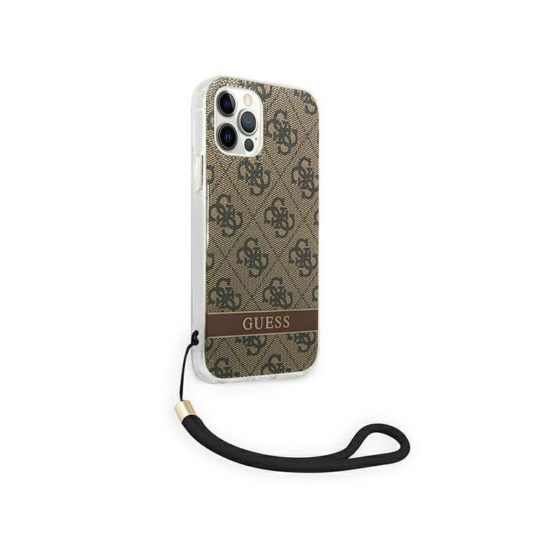 Guess 4G Print Strap dėklas, skirtas iPhone 12 / iPhone 12 Pro - rudas