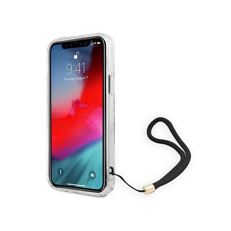Guess 4G Print Strap dėklas, skirtas iPhone 12 / iPhone 12 Pro - rudas