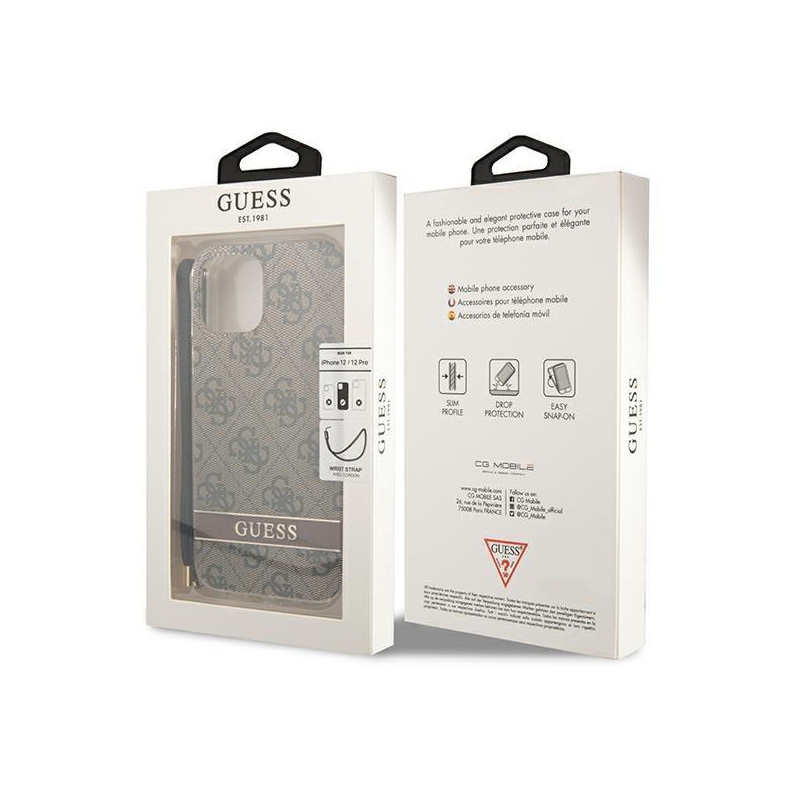 Guess 4G Print Strap dėklas, skirtas iPhone 12 / iPhone 12 Pro - rudas