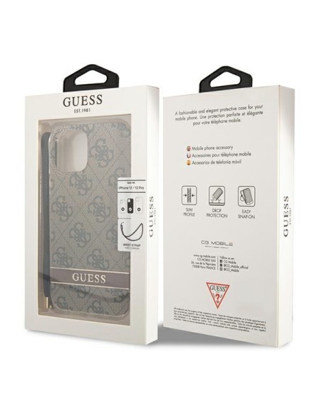 Guess 4G Print Strap dėklas, skirtas iPhone 12 / iPhone 12 Pro - rudas Guess 4G Print Strap dėklas, skirtas iPhone 12 / iPhone 12 Pro - rudas