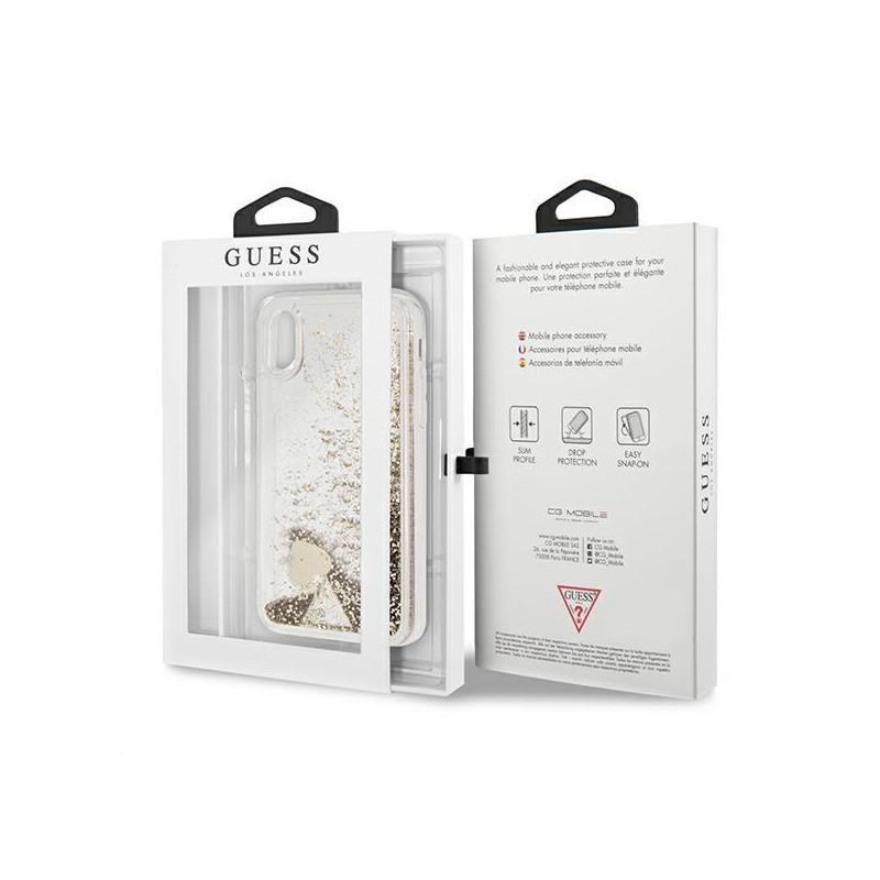 Guess Glitter Charms dėklas, skirtas iPhone X / Xs - auksinis