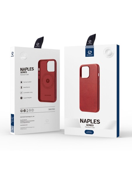 „Dux Ducis Naples“ dėklas, skirtas „iPhone 13 Pro Max“, odinis dangtelis (suderinamas su „MagSafe“) raudonas „Dux Ducis Naples“ dėklas, skirtas „iPhone 13 Pro Max“, odinis dangtelis (suderinamas su „MagSafe“) raudonas