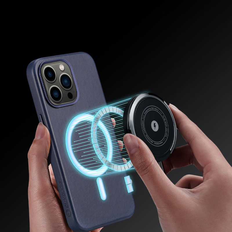 „Dux Ducis Naples“ dėklas, skirtas „iPhone 13 Pro Max“, odinis dangtelis (suderinamas su „MagSafe“) Mėlynas