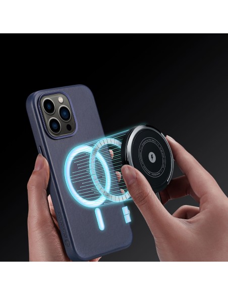 „Dux Ducis Naples“ dėklas, skirtas „iPhone 13 Pro Max“, odinis dangtelis (suderinamas su „MagSafe“) Mėlynas