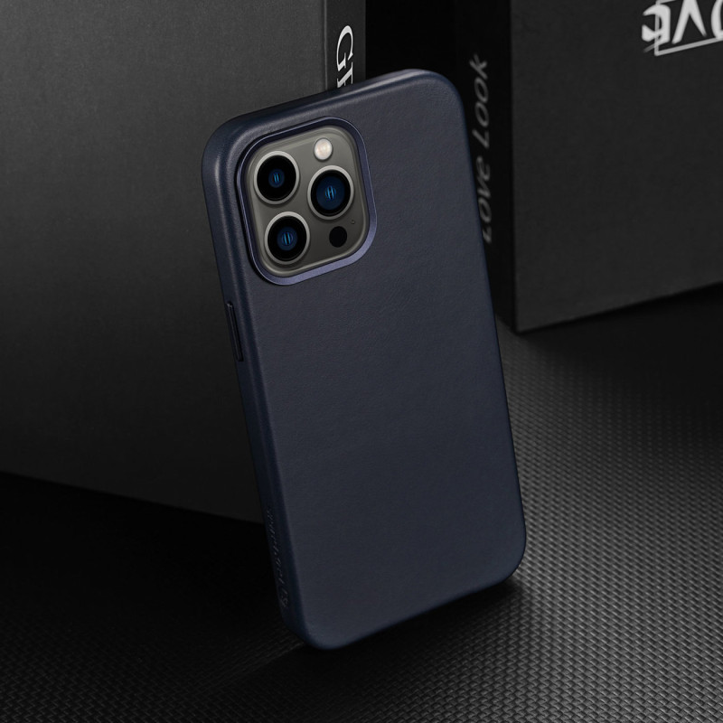 „Dux Ducis Naples“ dėklas, skirtas „iPhone 13 Pro Max“, odinis dangtelis (suderinamas su „MagSafe“) Mėlynas