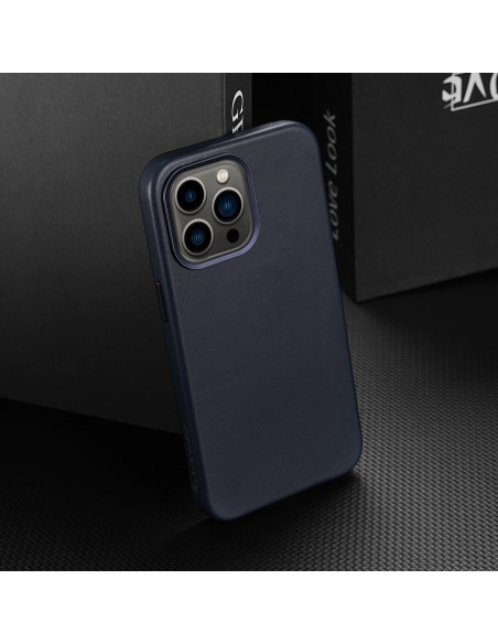 „Dux Ducis Naples“ dėklas, skirtas „iPhone 13 Pro Max“, odinis dangtelis (suderinamas su „MagSafe“) Mėlynas