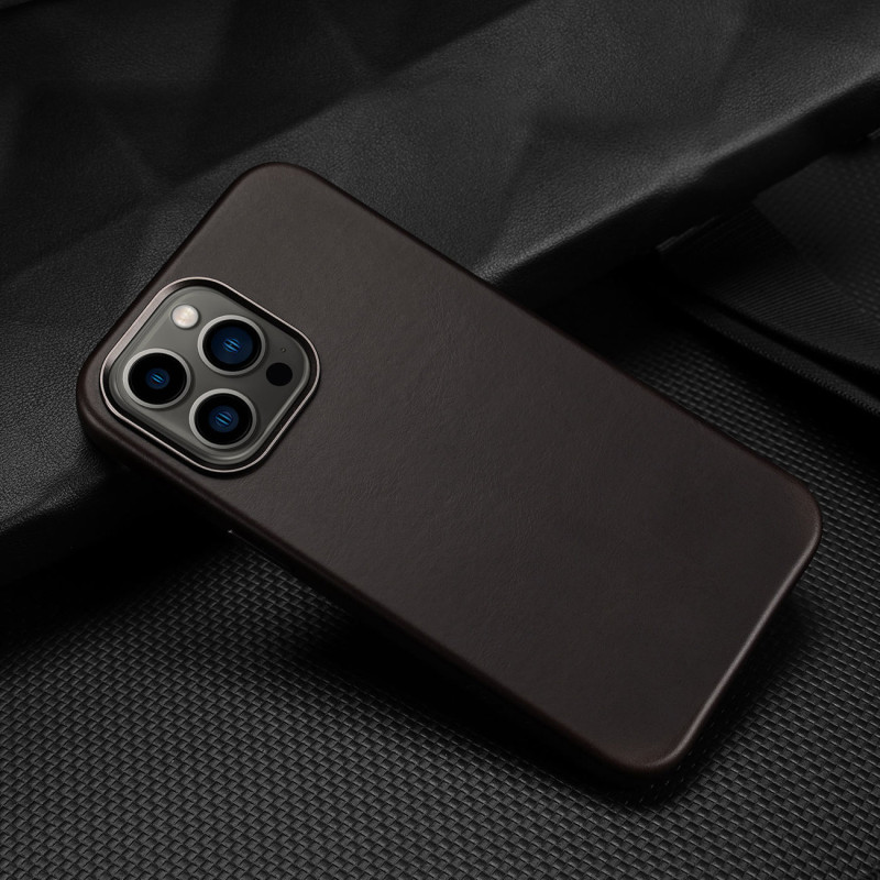 Dux Ducis Naples dėklas, skirtas iPhone 13 Pro Max odinis dangtelis (suderinamas su MagSafe) Tamsiai ruda