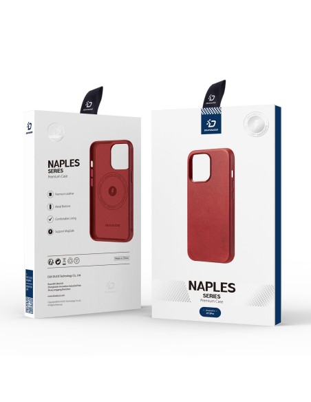 „Dux Ducis Naples“ dėklas, skirtas „iPhone 13 Pro“, odinis dangtelis (suderinamas su „MagSafe“) raudonas „Dux Ducis Naples“ dėklas, skirtas „iPhone 13 Pro“, odinis dangtelis (suderinamas su „MagSafe“) raudonas