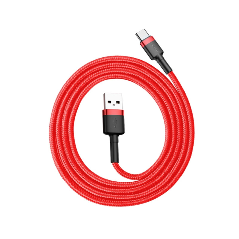 Patvarus lankstus laidas USB laidas USB-C QC3.0 3A 1M raudonas