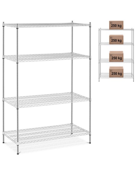 Metalinis dirbtuvių stelažas su 4 vielinėmis lentynomis iki 1 t 1000 kg 119x59x180 cm