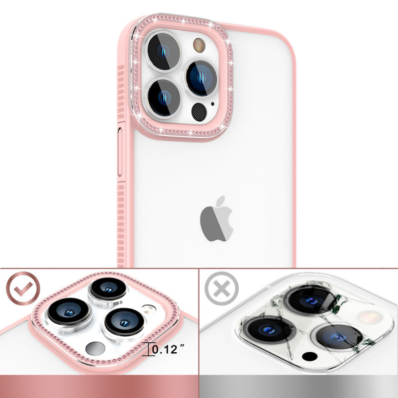 Kingxbar Sparkle serijos iPhone 13 Pro Max dėklas su kristalų korpusu galinis dangtelis rožinis