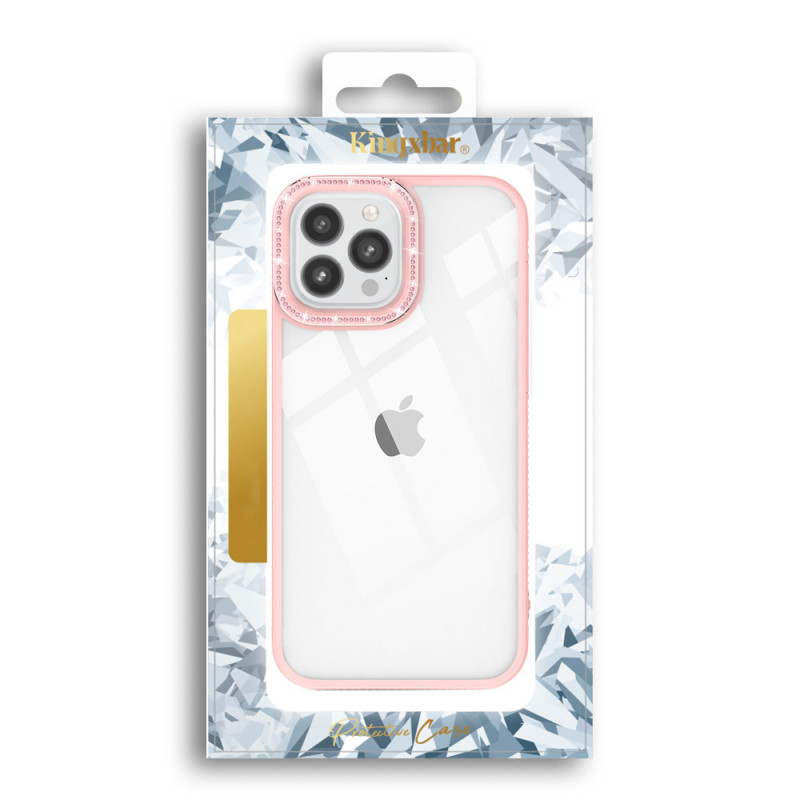 Kingxbar Sparkle serijos iPhone 13 Pro Max dėklas su kristalų korpusu galinis dangtelis rožinis