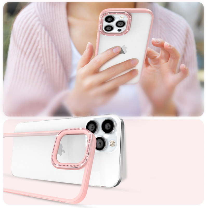 Kingxbar Sparkle serijos iPhone 13 Pro Max dėklas su kristalų korpusu galinis dangtelis rožinis