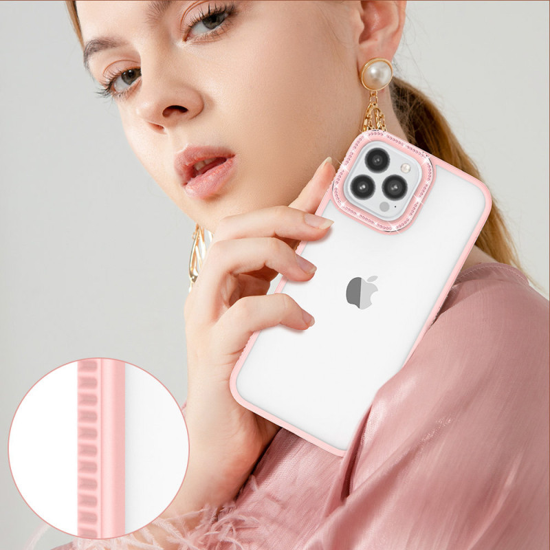 Kingxbar Sparkle serijos iPhone 13 Pro Max dėklas su kristalų korpusu galinis dangtelis rožinis