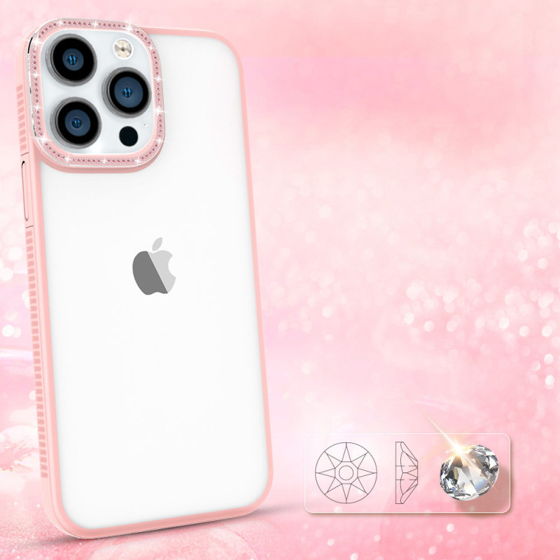 Kingxbar Sparkle serijos iPhone 13 Pro Max dėklas su kristalų korpusu galinis dangtelis rožinis