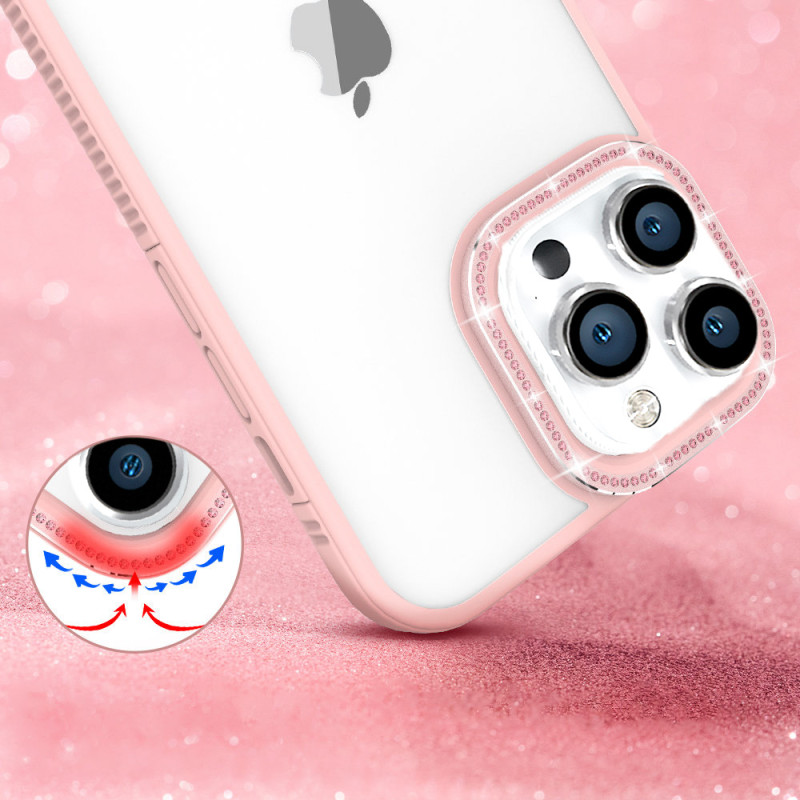 Kingxbar Sparkle serijos iPhone 13 Pro Max dėklas su kristalų korpusu galinis dangtelis rožinis
