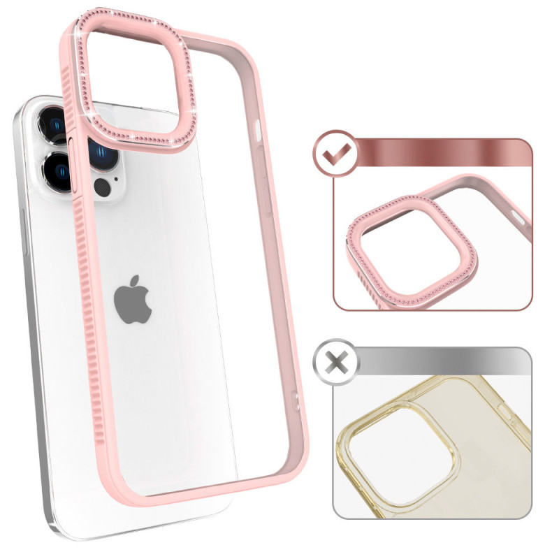 Kingxbar Sparkle serijos iPhone 13 Pro Max dėklas su kristalų korpusu galinis dangtelis rožinis