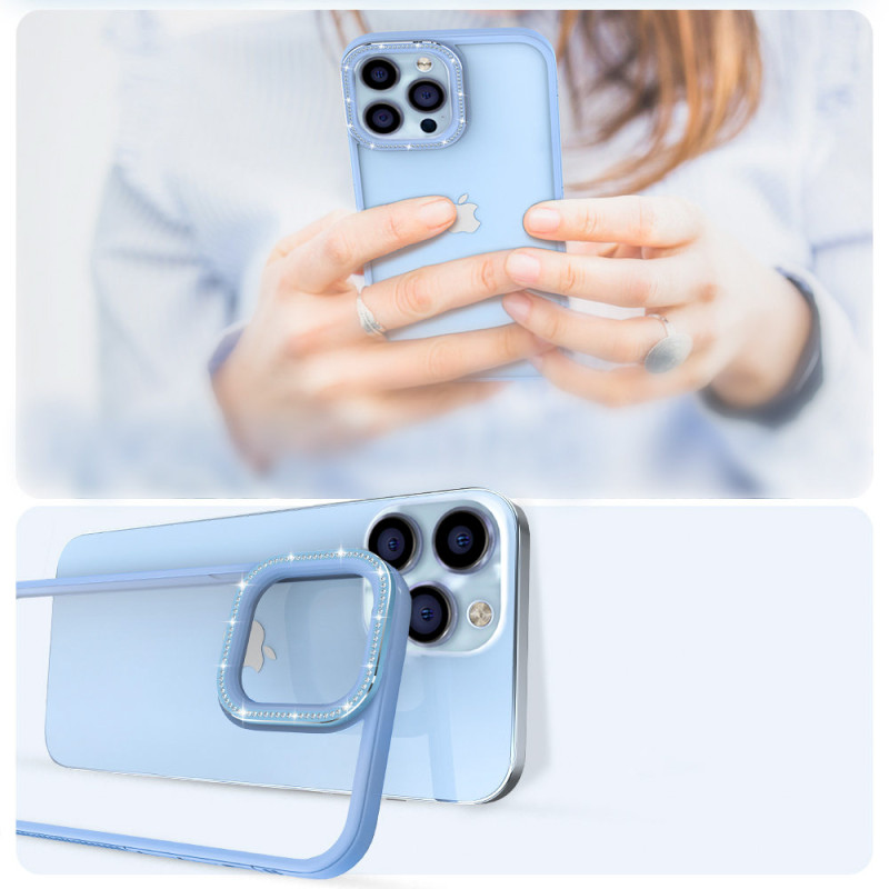 Kingxbar Sparkle Series iPhone 13 Pro Max dėklas su kristalų korpusu galinis dangtelis mėlynas
