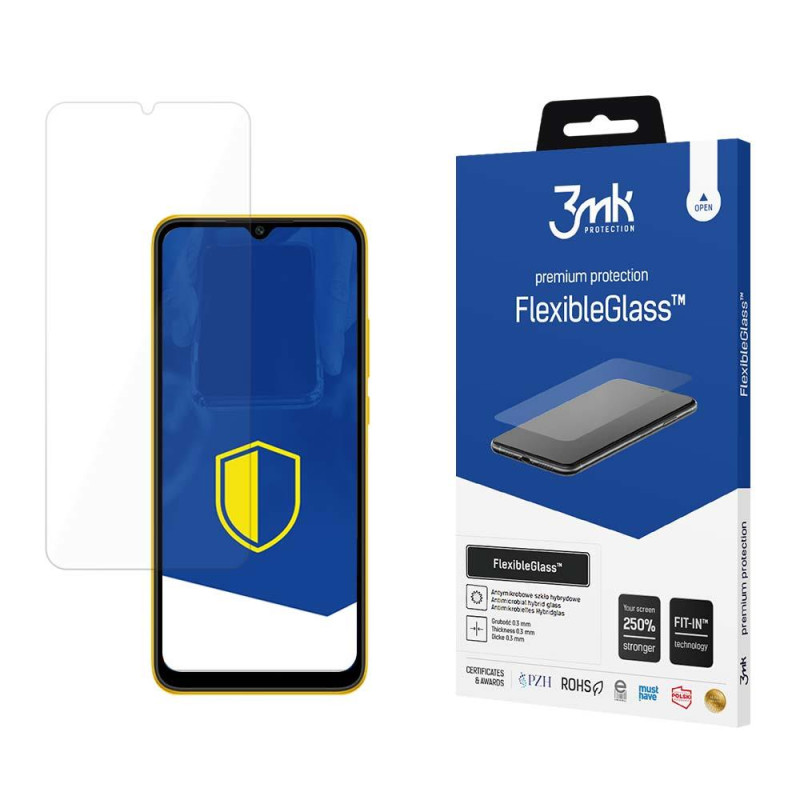 3mk FlexibleGlass™ hibridinis stiklas ant Xiaomi Poco C40 3mk FlexibleGlass™ hibridinis stiklas ant Xiaomi Poco C40