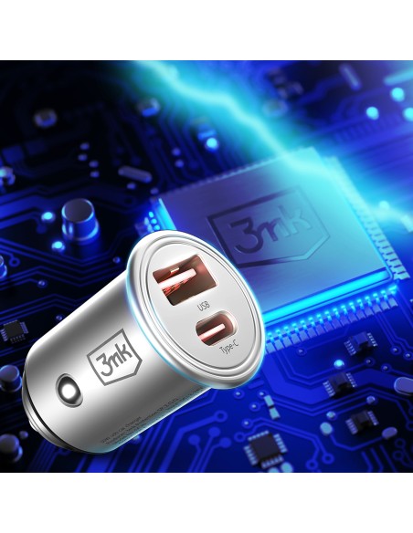 3mk Hyper Car Charger 30W USB-C USB-A automobilinis įkroviklis – sidabrinis 3mk Hyper Car Charger 30W USB-C USB-A automobilinis įkroviklis – sidabrinis