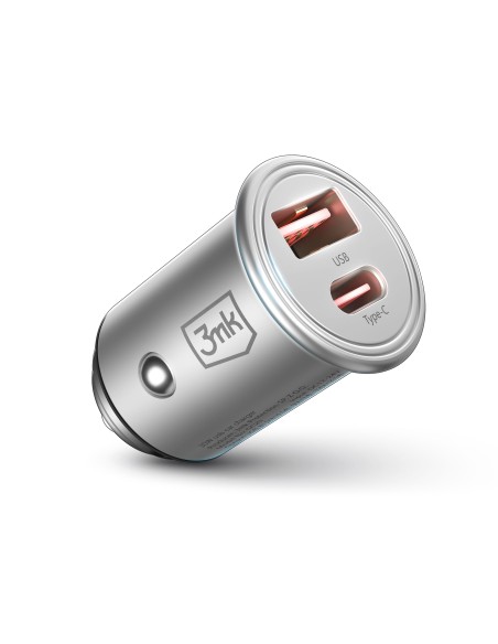 3mk Hyper Car Charger 30W USB-C USB-A automobilinis įkroviklis – sidabrinis 3mk Hyper Car Charger 30W USB-C USB-A automobilinis įkroviklis – sidabrinis