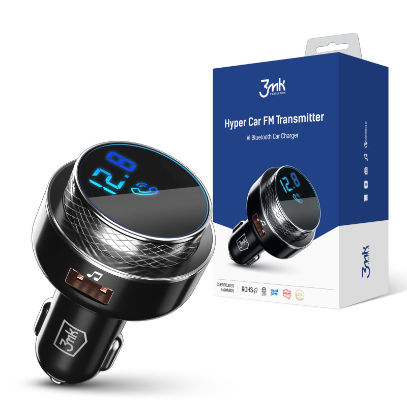 3mk Hyper Car FM siųstuvas su USB-A prievadu - juodas