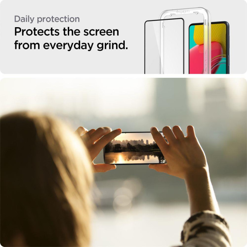 Spigen ALM Glass FC grūdintas stiklas, skirtas Samsung Galaxy M53 5G - juodas