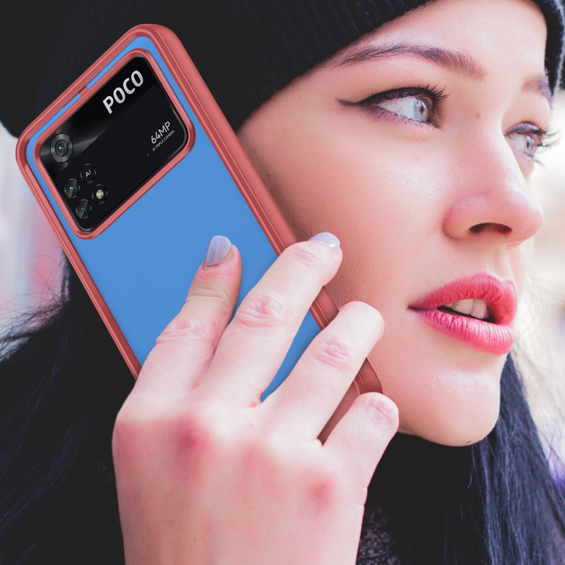 Outer Space Case dėklas skirtas Xiaomi Poco M4 Pro, dangtelis lanksčiu raudonu rėmeliu